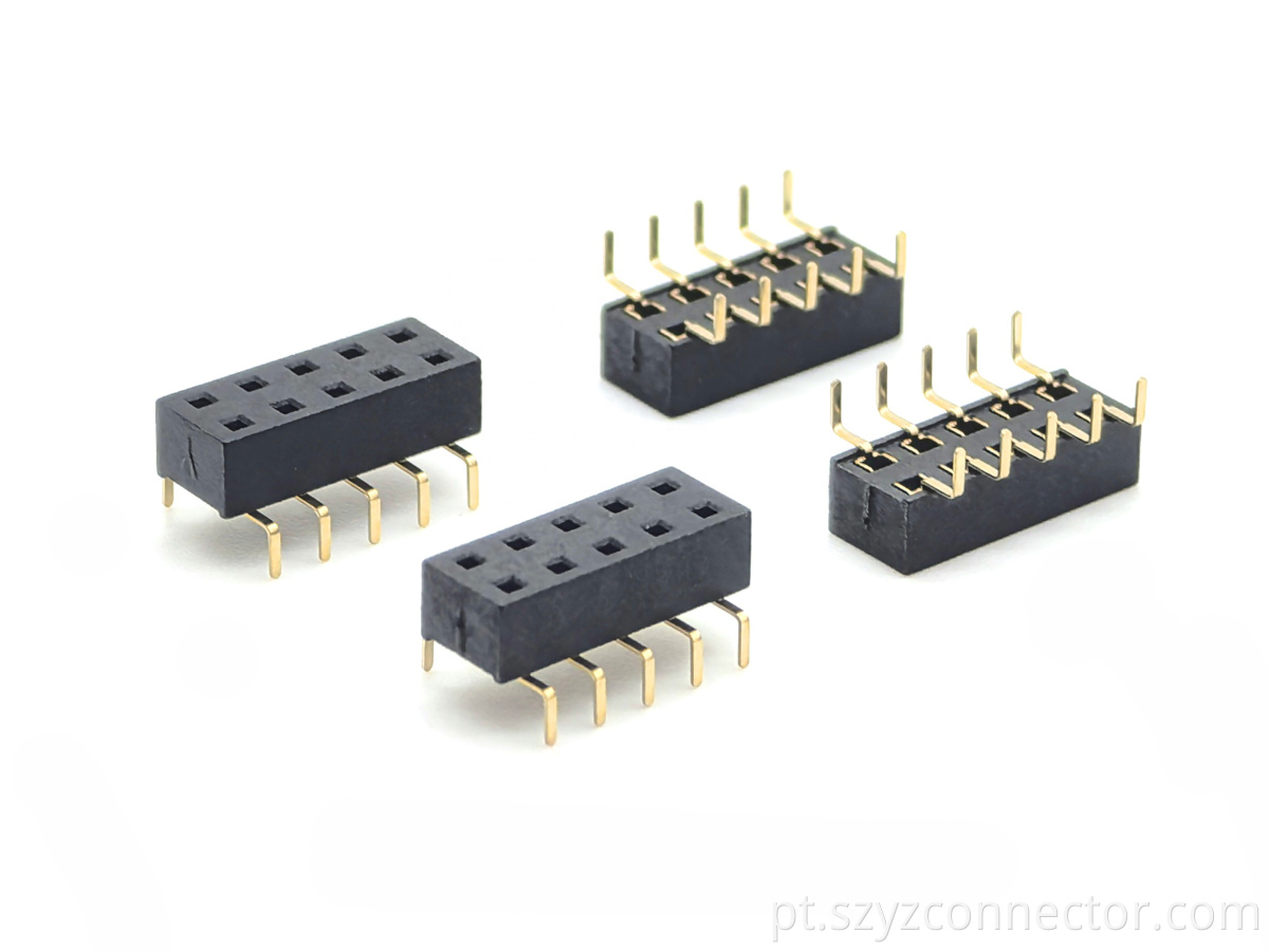 Conector de cabeçalho feminino de 2,54 mm 2.54mm Pitch Female header Connector Dual Row Bottom Entry H3.5mm 2*5P